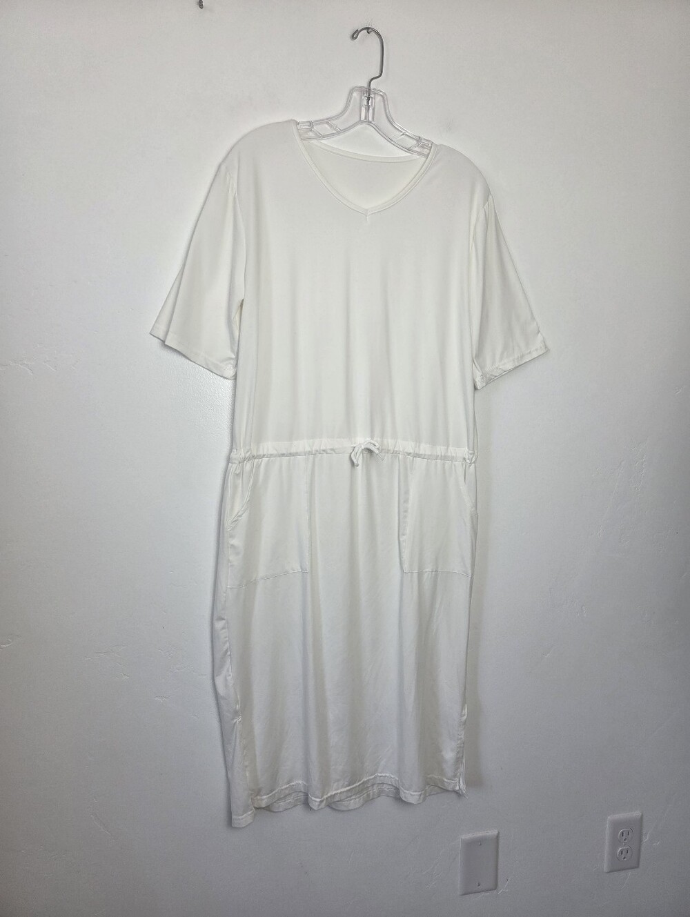 White T-Shirt Dress Midi Sporty Casual Minimalist Summer Coastal Nautical Large